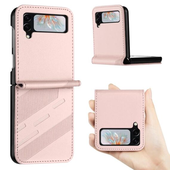 Per Samsung Galaxy Z Flip3 5G Custodia per telefono in pelle retrò con portafoglio multifunzionale in rilievo (rosa)