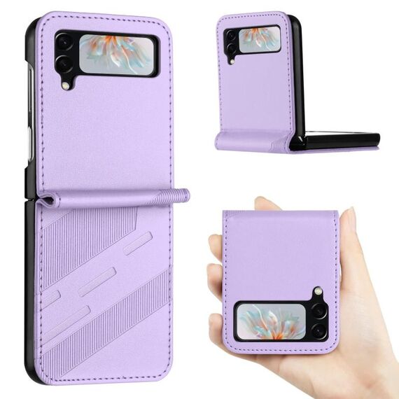 Per Samsung Galaxy Z Flip3 5G Custodia per telefono in pelle retrò con portafoglio multifunzionale in rilievo (viola chiaro)