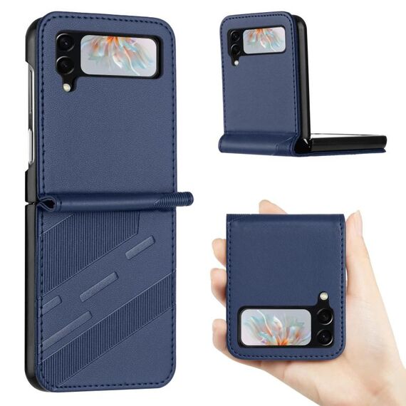 Per Samsung Galaxy Z Flip3 5G Custodia per telefono in pelle retrò con portafoglio multifunzionale in rilievo (blu scuro)