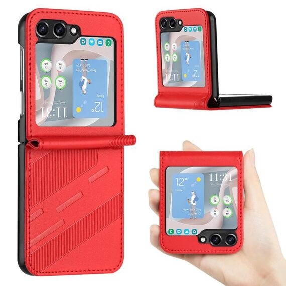 Per Samsung Galaxy Z Flip5 5G Custodia per telefono in pelle retrò con portafoglio multifunzionale in rilievo (rosso)