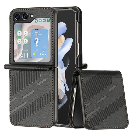 Per Samsung Galaxy Z Flip6 5G Custodia per telefono in pelle retrò con portafoglio multifunzionale in rilievo (nero)