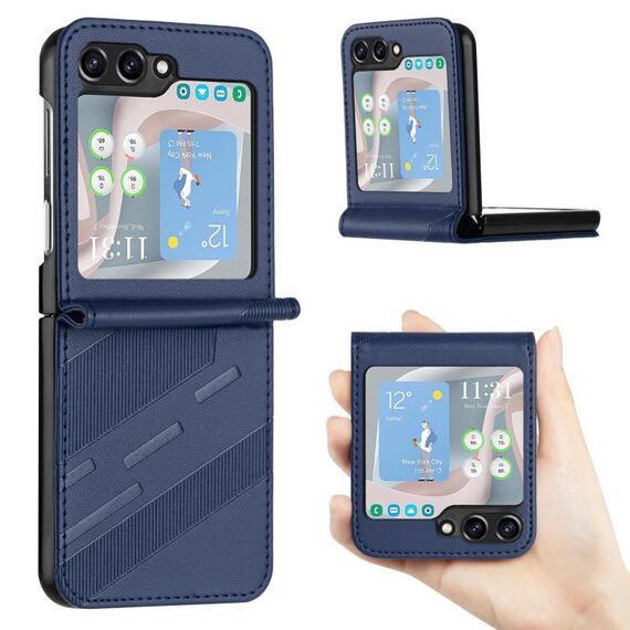 Per Samsung Galaxy Z Flip6 5G Custodia per telefono in pelle retrò con portafoglio multifunzionale in rilievo (blu scuro)
