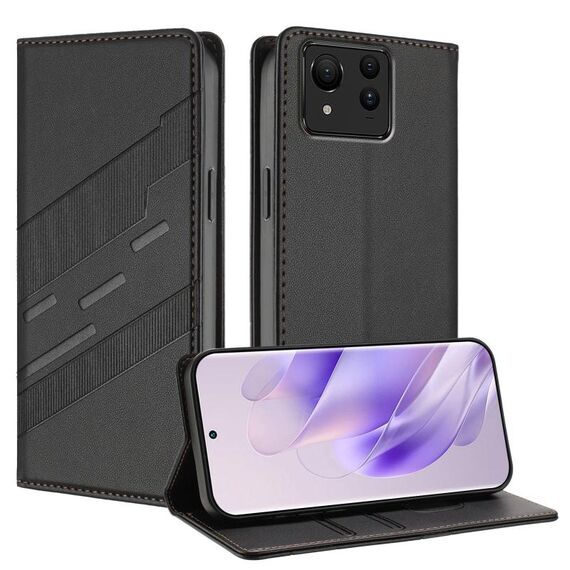 Per Asus Zenfone 11 Ultra Custodia per telefono in pelle retrò multifunzionale in rilievo (nero)
