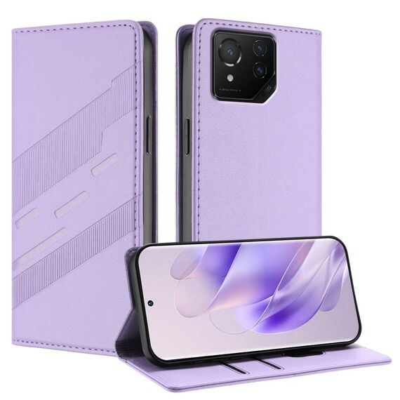 Per Asus ROG Phone 8 Pro Custodia per telefono in pelle retrò con portafoglio multifunzionale in rilievo (viola chiaro)