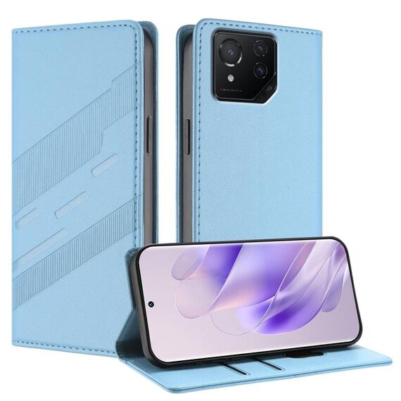 Per Asus ROG Phone 8 Pro Custodia per telefono in pelle retrò con portafoglio multifunzionale in rilievo (azzurro chiaro)