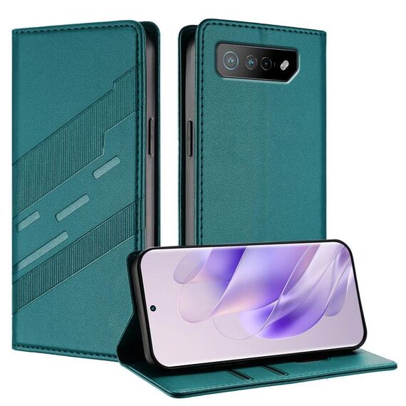 Per Asus ROG Phone 7 Pro Custodia per telefono in pelle retrò con portafoglio multifunzionale in rilievo (verde scuro)