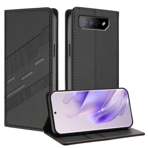 Per Asus ROG Phone 7 Custodia per telefono in pelle retrò con portafoglio multifunzionale in rilievo (nero)