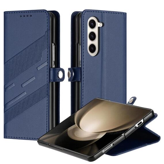 Per Samsung Galaxy Z Fold6 5G Custodia per telefono in pelle retrò con portafoglio multifunzionale in rilievo (blu scuro)