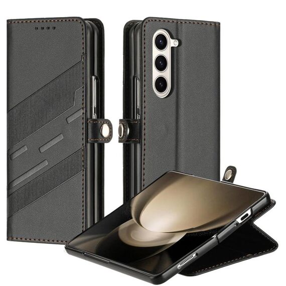 Per Samsung Galaxy Z Fold5 5G Custodia per telefono in pelle retrò con portafoglio multifunzionale in rilievo (nero)
