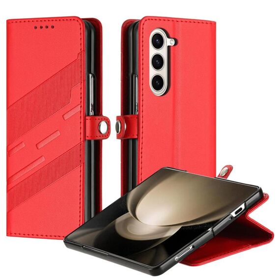 Per Samsung Galaxy Z Fold5 5G Custodia per telefono in pelle retrò con portafoglio multifunzionale in rilievo (rosso)