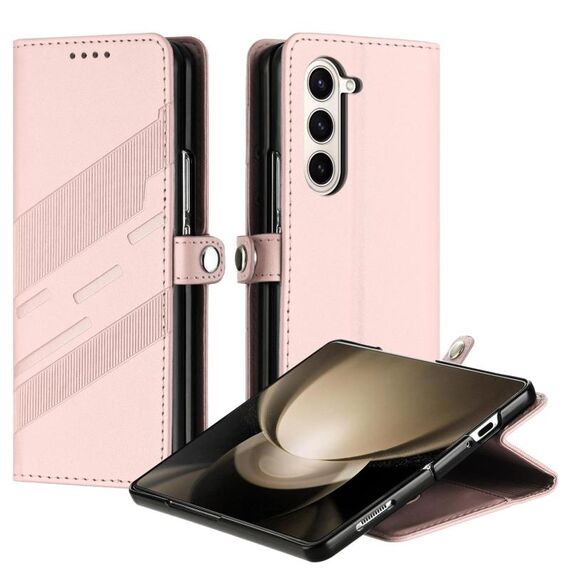 Per Samsung Galaxy Z Fold5 5G Custodia per telefono in pelle retrò con portafoglio multifunzionale in rilievo (rosa)