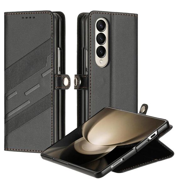 Per Samsung Galaxy Z Fold4 5G Custodia per telefono in pelle retrò con portafoglio multifunzionale in rilievo (nero)
