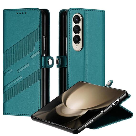 Per Samsung Galaxy Z Fold4 5G Custodia per telefono in pelle retrò con portafoglio multifunzionale in rilievo (verde scuro)