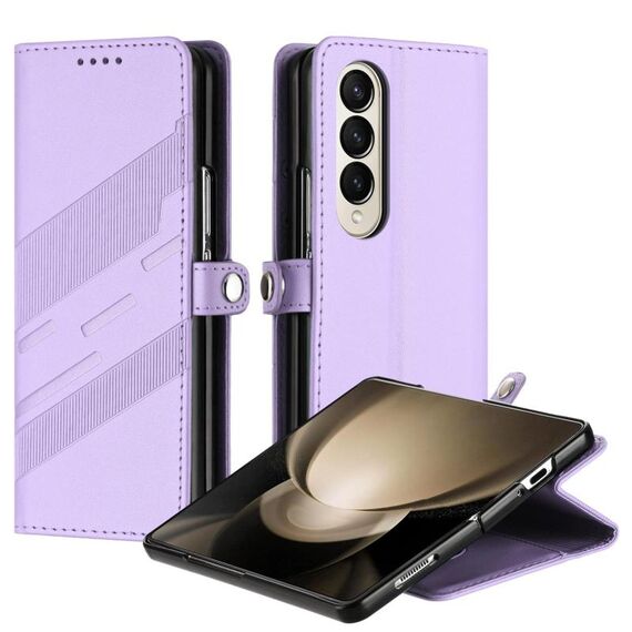 Per Samsung Galaxy Z Fold4 5G Custodia per telefono in pelle retrò con portafoglio multifunzionale in rilievo (viola chiaro)