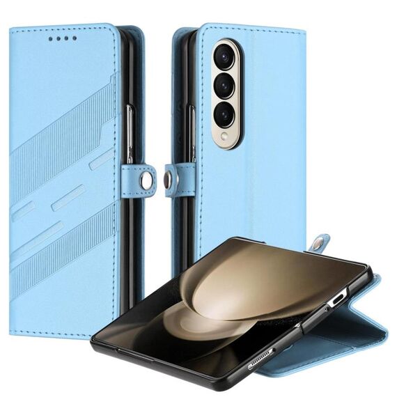 Per Samsung Galaxy Z Fold4 5G Custodia per telefono in pelle retrò con portafoglio multifunzionale in rilievo (azzurro chiaro)