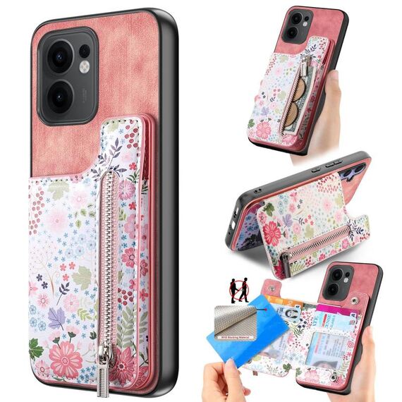Per OPPO Reno13 F Retro Painted Zipper Wallet Back Custodia per telefono (Rosa)
