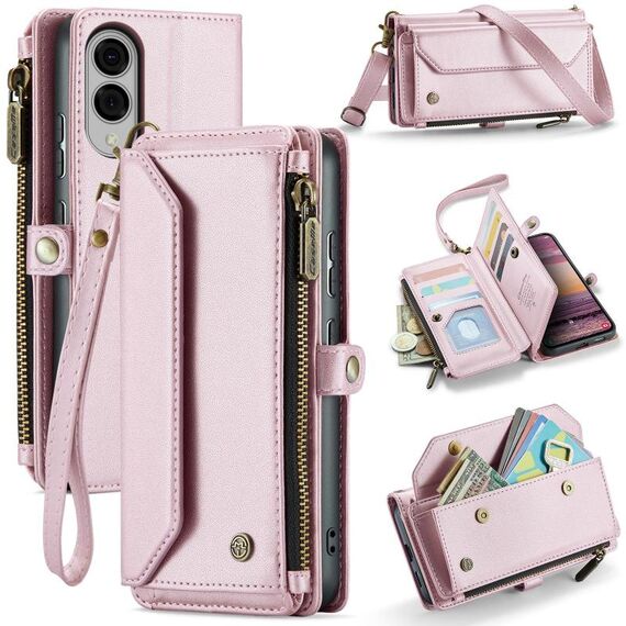 Per Samsung Galaxy S25 Edge 5G CaseMe C36 Porta carte con cerniera Portafoglio RFID Antifurto Custodia in pelle per telefono (rosa)