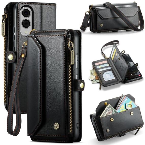 Per Samsung Galaxy S25 Edge 5G CaseMe C36 Porta carte con cerniera Portafoglio RFID Antifurto Custodia in pelle per telefono (nero)