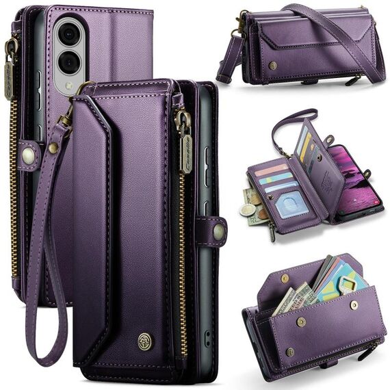 Per Samsung Galaxy S25 Edge 5G CaseMe C36 Porta carte con cerniera Portafoglio RFID Antifurto Custodia in pelle per telefono (viola)