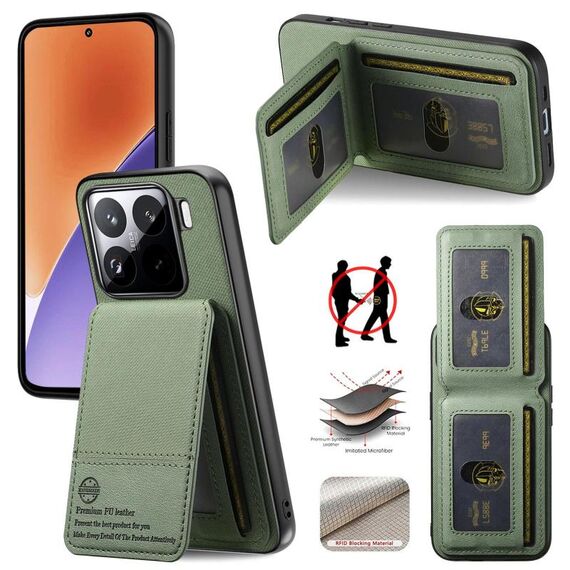 Per Xiaomi 15 Twill Tessuto Pelle Verticale Flip RFID Card Bag Custodia per Telefono (Verde)