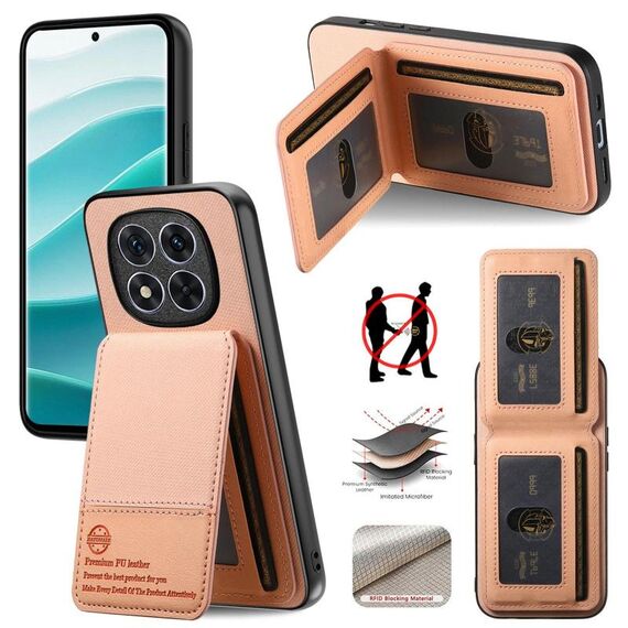 Per Redmi 14C Twill Tessuto Pelle Verticale Flip RFID Card Bag Custodia per Telefono (Rosa)