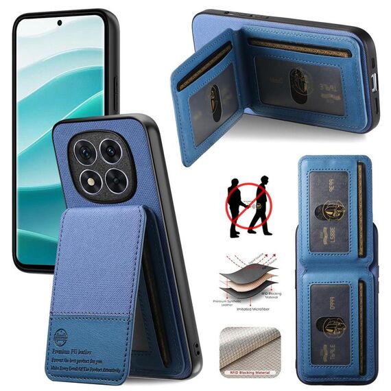 Per Redmi 14C Twill Tessuto Pelle Verticale Flip RFID Card Bag Custodia per Telefono (Blu)