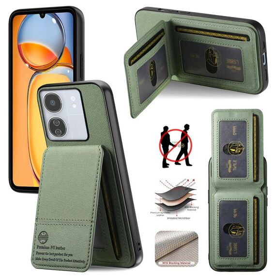 Per Redmi 13C Twill Tessuto Pelle Verticale Flip RFID Card Bag Custodia per Telefono (Verde)