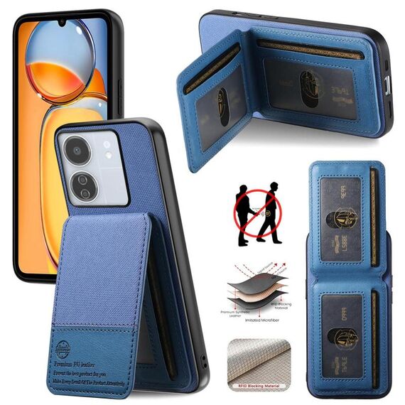 Per Redmi Turbo 4 Twill Tessuto Pelle Verticale Flip RFID Card Bag Custodia per Telefono (Blu)