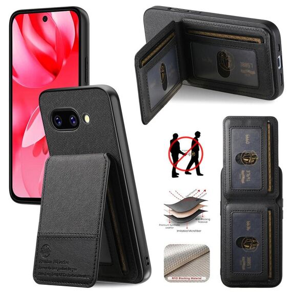 Per Google Pixel 9a Twill Tessuto Pelle Verticale Flip RFID Card Bag Custodia per Telefono (Nero)