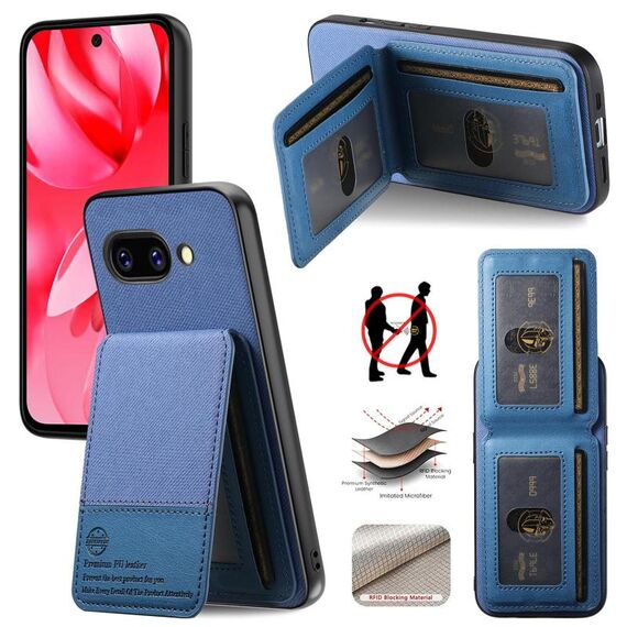 Per Google Pixel 9a Twill Tessuto Pelle Verticale Flip RFID Card Bag Custodia per Telefono (Blu)