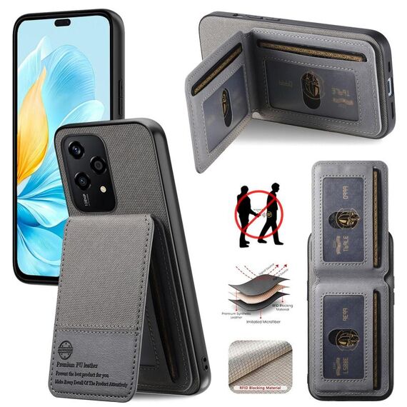 Per Honor 200 Lite Twill Tessuto Pelle Verticale Flip RFID Card Bag Custodia per Telefono (Grigio)
