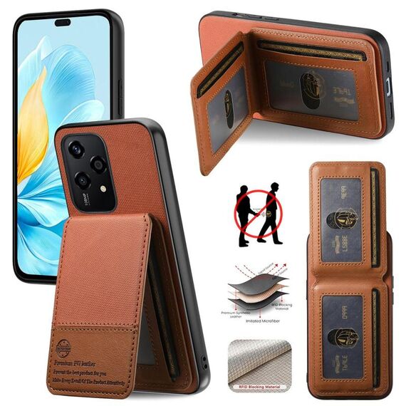 Per Honor 200 Lite Twill Tessuto Pelle Verticale Flip RFID Card Bag Custodia per Telefono (Marrone)