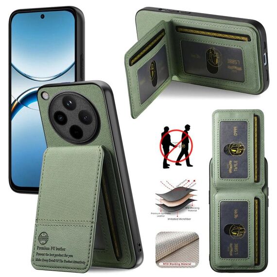 Per OPPO Find X8 Pro Twill Tessuto Pelle Verticale Flip RFID Card Bag Custodia per Telefono (Verde)