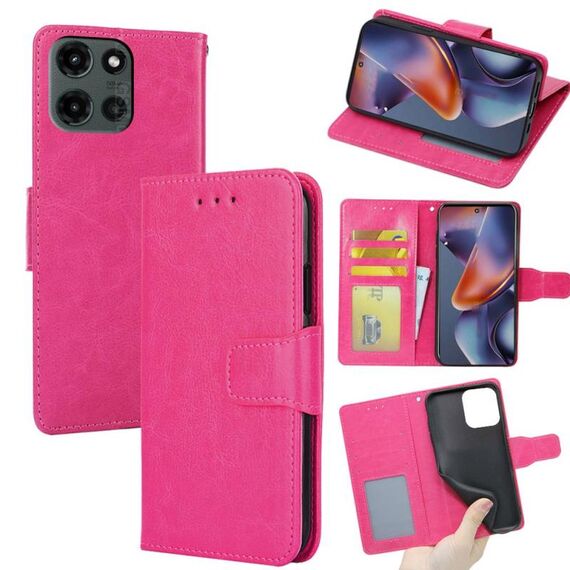 Per Motorola Moto G 5G 2025 Custodia in pelle con texture di cristallo (rosso rosa)