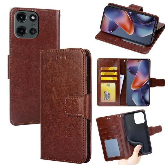 Per Motorola Moto G 5G 2025 Custodia in pelle con texture di cristallo (marrone)