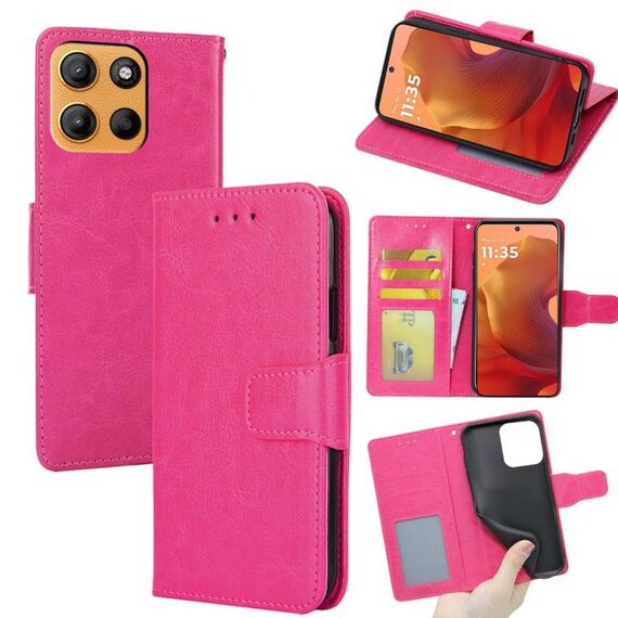 Per Motorola Moto G15 / G15 Power Custodia in pelle con texture Crystal (rosso rosa)