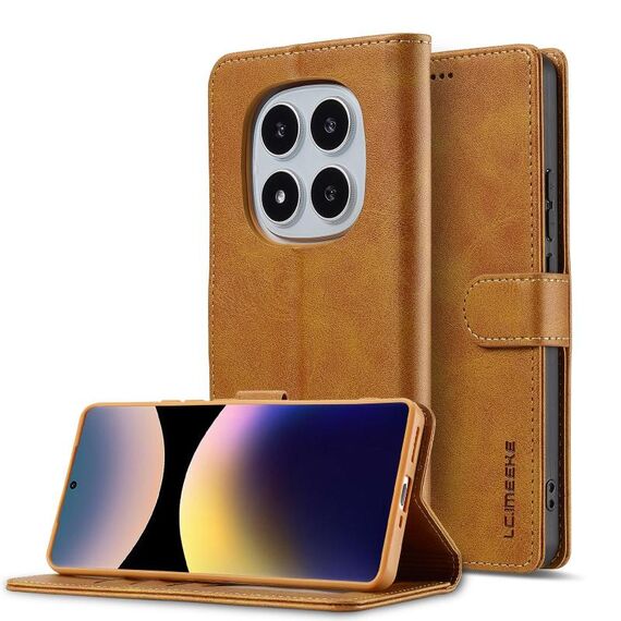 Per Redmi Note 14 Pro 4G LC.IMEEKE Custodia per telefono in pelle di vitello (marrone)