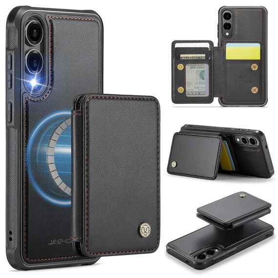 Per Samsung Galaxy S25 Edge 5G JEEHOOD J05 Custodia per telefono in pelle RFID stile magnetico aziendale (nero)
