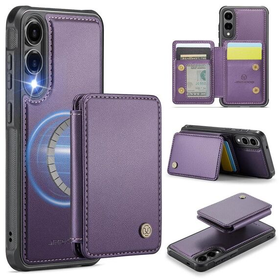 Per Samsung Galaxy S25 Edge 5G JEEHOOD J05 Custodia per telefono in pelle con stile magnetico RFID (viola)