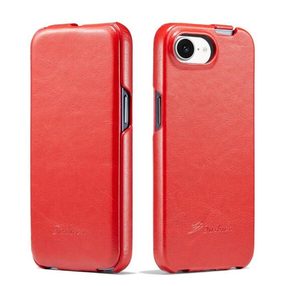 Per iPhone 16e Fierre Shann 64 Texture Custodia per telefono in pelle PU con flip verticale (rosso)