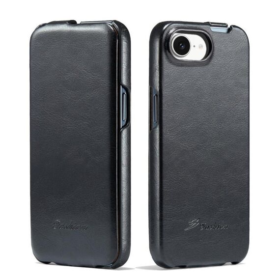 Per iPhone 16e Fierre Shann 64 Texture Custodia per telefono in pelle PU con flip verticale (nero)