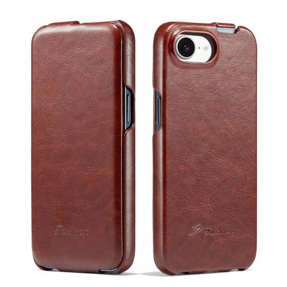 Per iPhone 16e Fierre Shann 64 Texture Custodia per telefono in pelle PU con flip verticale (marrone)