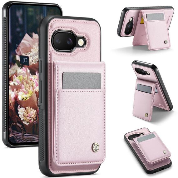 Per Google Pixel 9a JEEHOOD J06 British Style RFID MagSafe Card Bag PU Custodia per telefono (rosa)