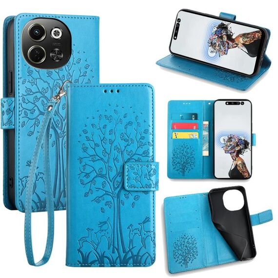 Per Tecno Pova 6 Neo 5G Custodia in pelle goffrata con motivo albero e cervo (blu)