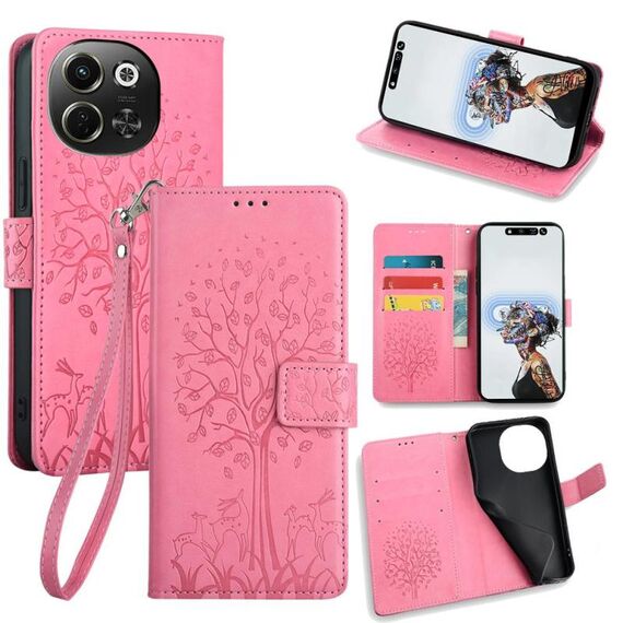 Per Tecno Pova 6 Neo 5G Custodia in pelle goffrata con motivo albero e cervo (rosa)