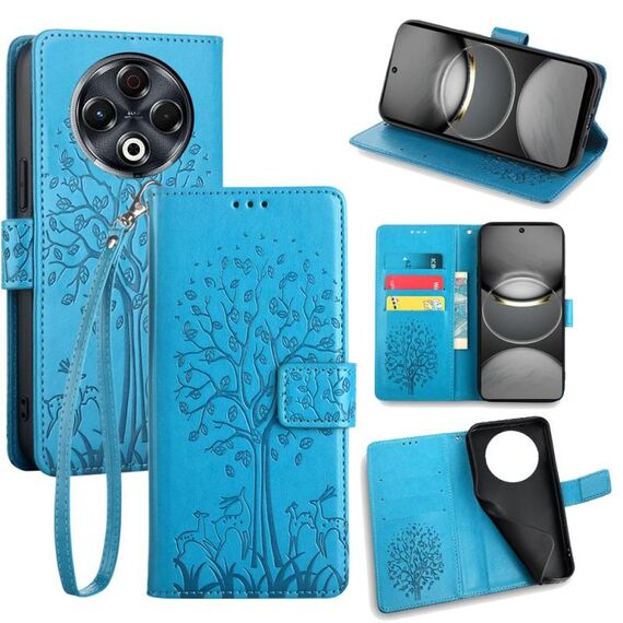 Per Tecno Spark 30 4G Custodia in pelle goffrata con motivo albero e cervo (blu)