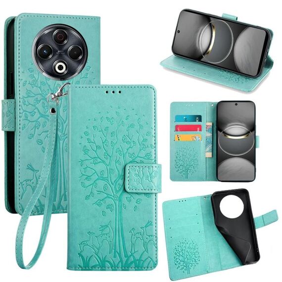 Per Tecno Spark 30 4G Custodia in pelle goffrata con motivo albero e cervo (verde)