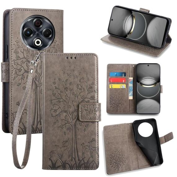 Per Tecno Spark 30 4G Custodia in pelle goffrata con motivo albero e cervo (grigio)