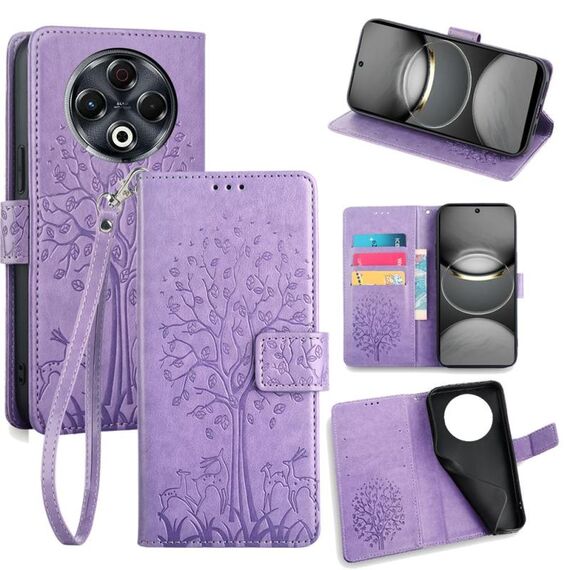 Per Tecno Spark 30 4G Custodia in pelle goffrata con motivo albero e cervo (viola)