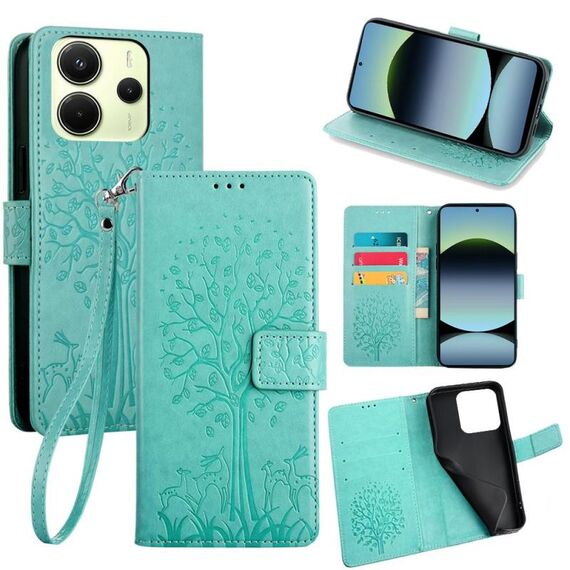 Per Redmi Note 14 4G 163,25 mm Custodia in pelle goffrata con motivo albero e cervo (verde)